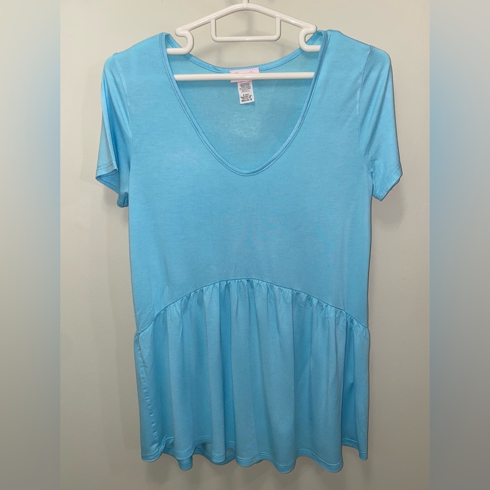 Pink Lily Blue Peplum Short Sleeve T-Shirt